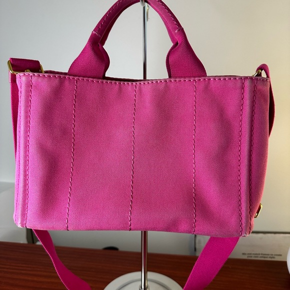 Prada Pink Canapa Canvas Logo Print Tote - Picture 4 of 13